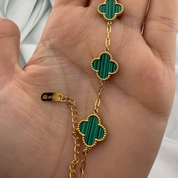 Anthropologie Jewelry - Alhambra 18k Gold Plated Gold and Green Clover Bracelet